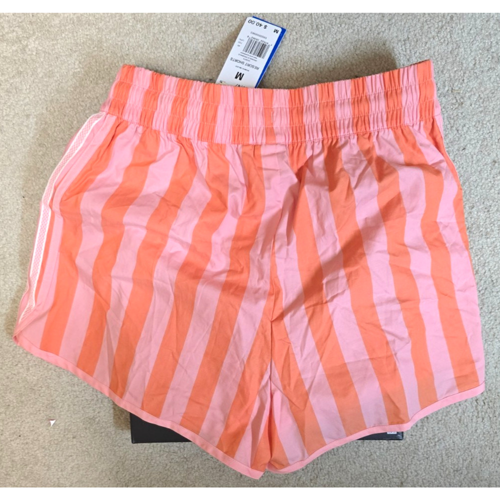Adidas Originals Resort Shorts Womens Medium Pink Orange Striped Trefoil NWT NEW - Picture 3 of 6